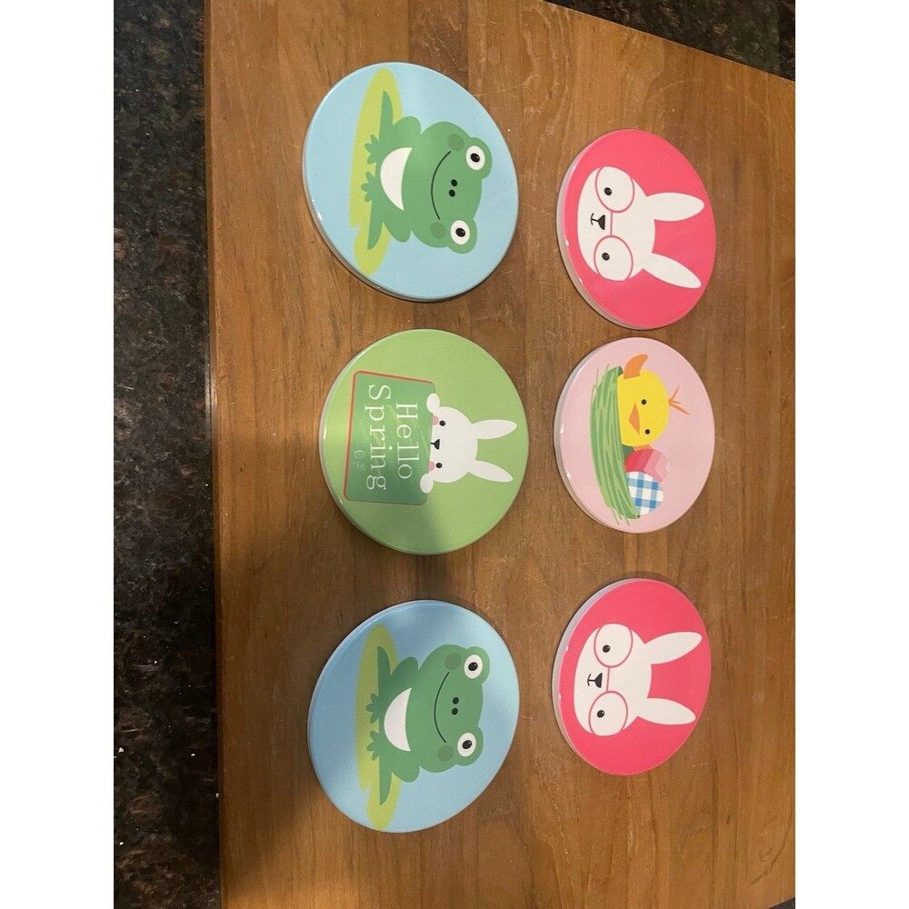 Set of 6 Spring Themed Coasters - Frogs, Bunnies, Chicks